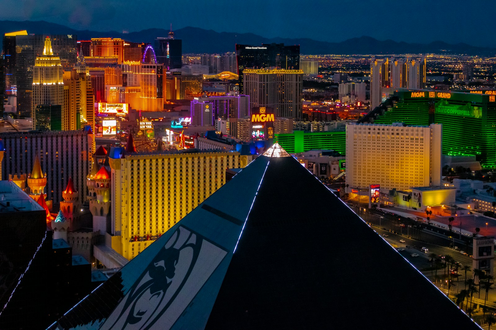 Elevated neon view over the Las Vegas Strip