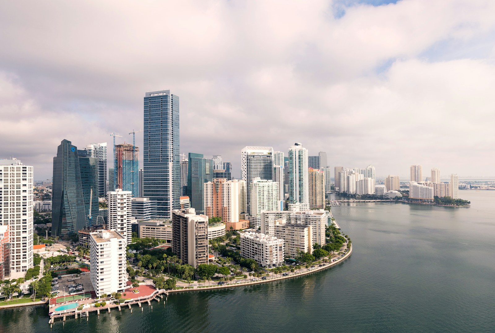 Miami skyline across the bay at dusk